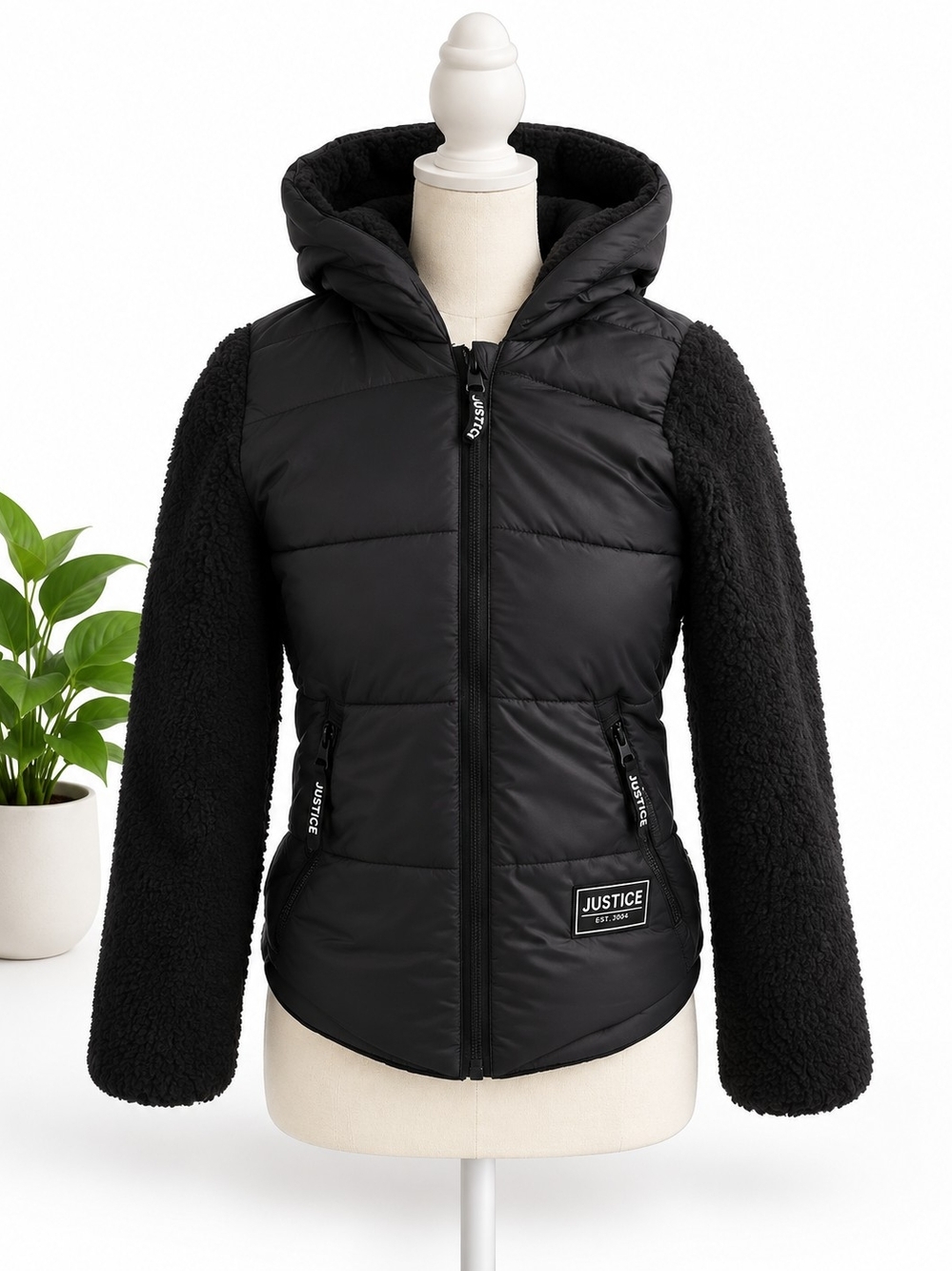 Justice Girls Black Puffer Jacket Medium (10)
